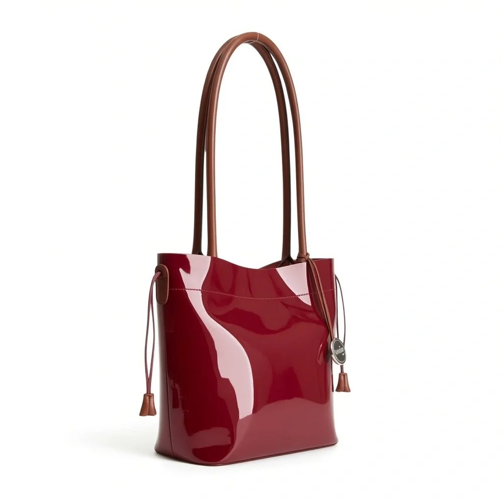 FURLA Red Patent Leather Tote Bag Italian Luxury Shoulder Bag ✨